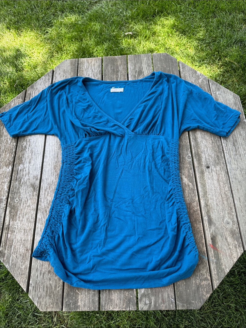 Blue Women's Maternity V-Neck Ruched Side Top